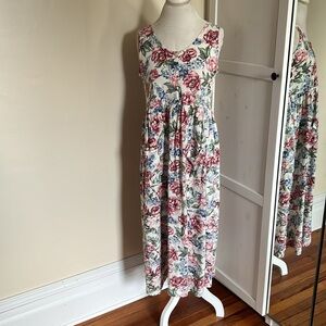 Vintage 90's Erika Cottagecore Floral Patterned Maxi Dress with Pockets - Size L